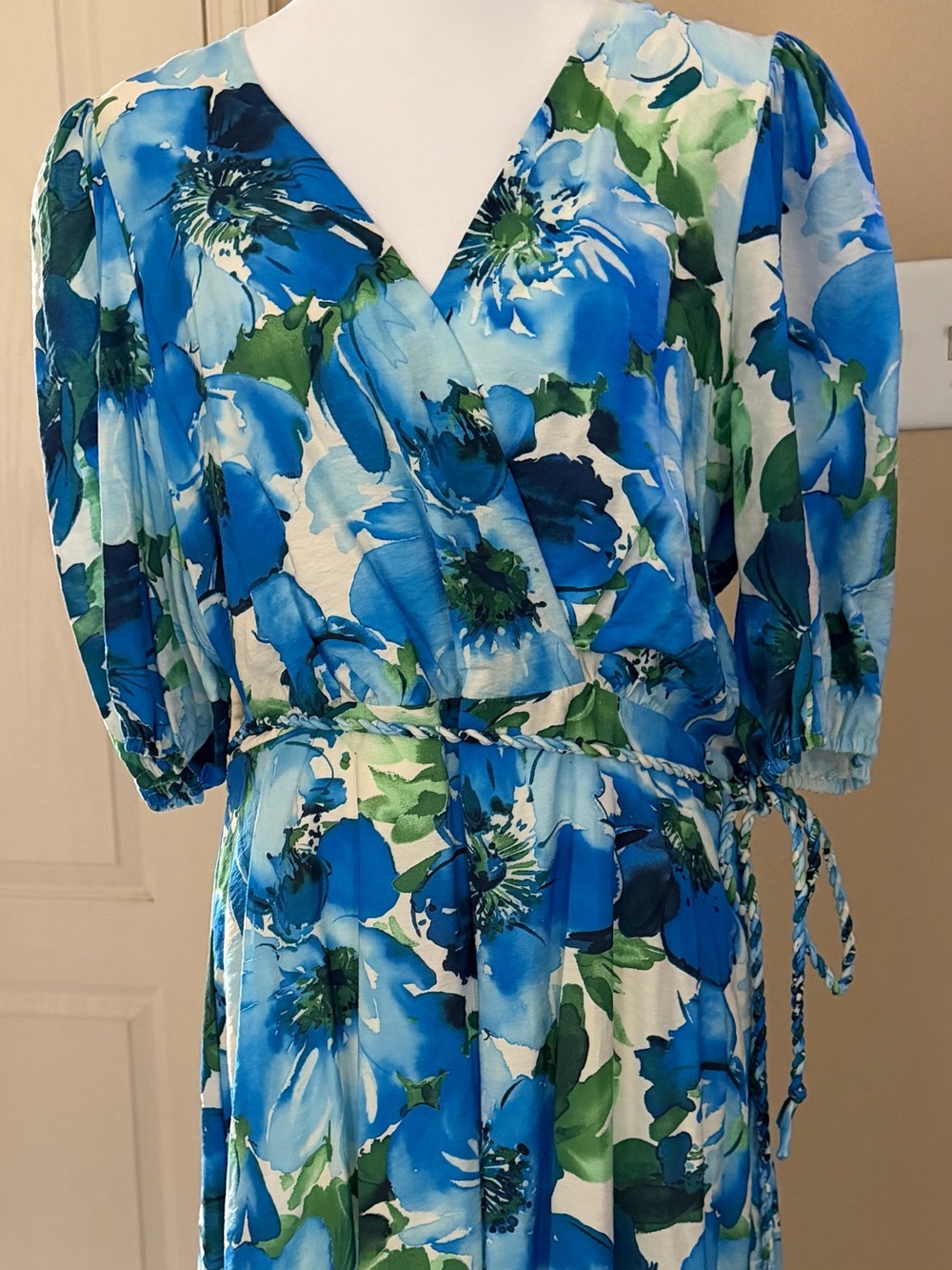 Alex Marie Blue & Green Floral Wrap Midi Dress